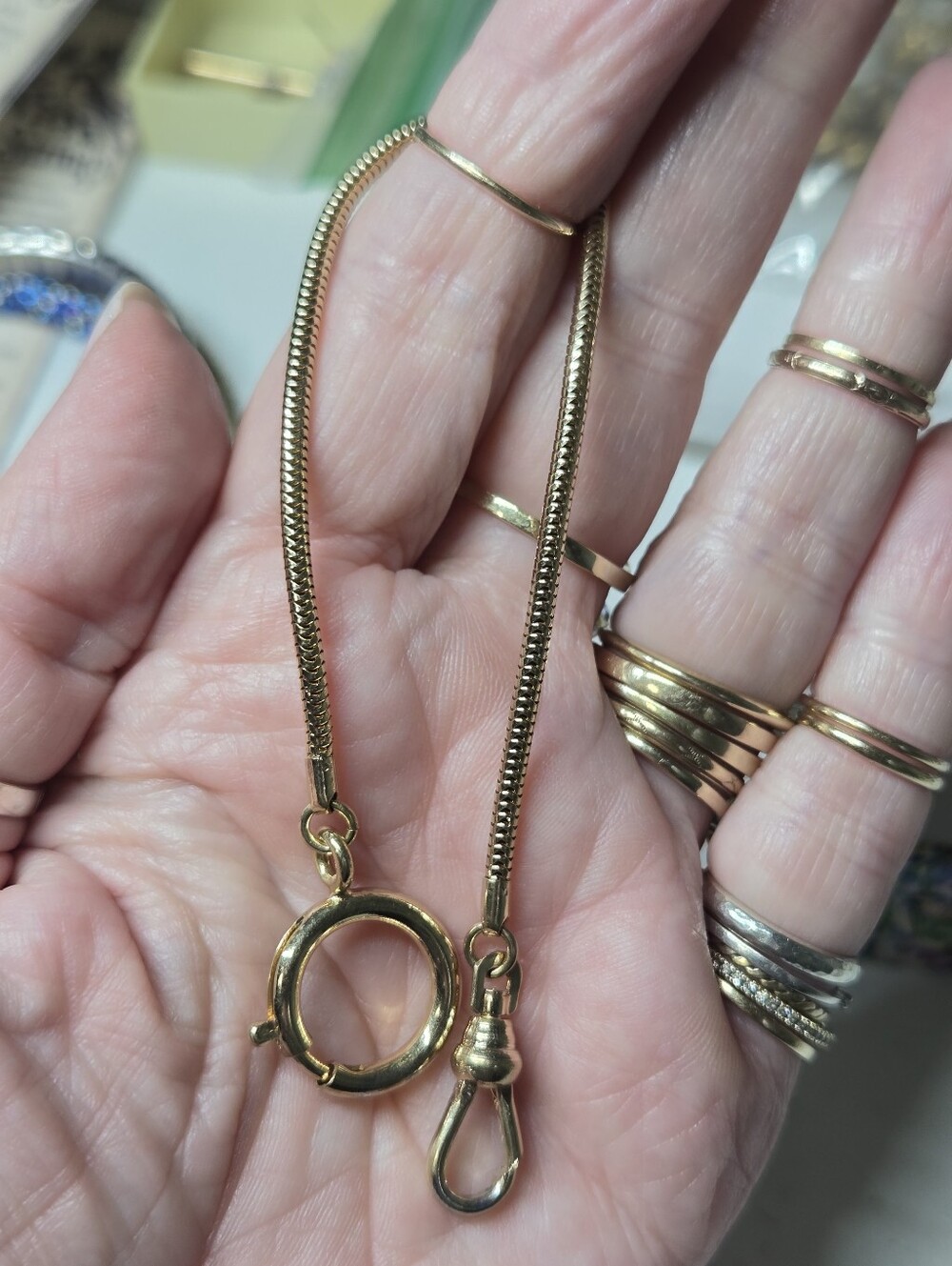 Gold Tone Women's Snake Watch Chain Necklace with Spring Ring Clasp